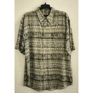 Shirt-Men-Field and Stream-Short Sleeve-100% Silk-Green-Light Weight-Size Large